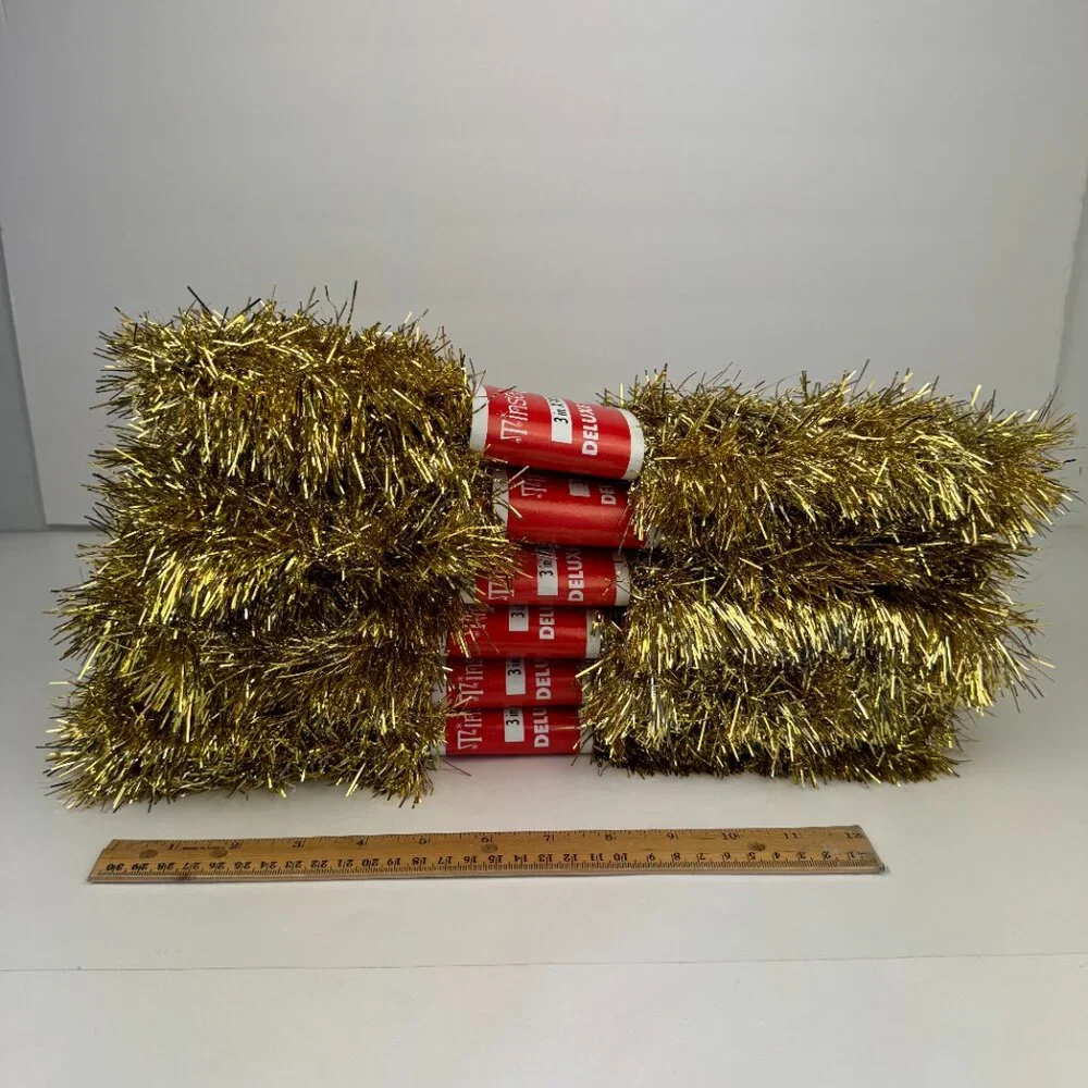 6 Vtg Gold Garland Tinsel Town 18 ft each Strand Christmas Holiday Prop USA Made